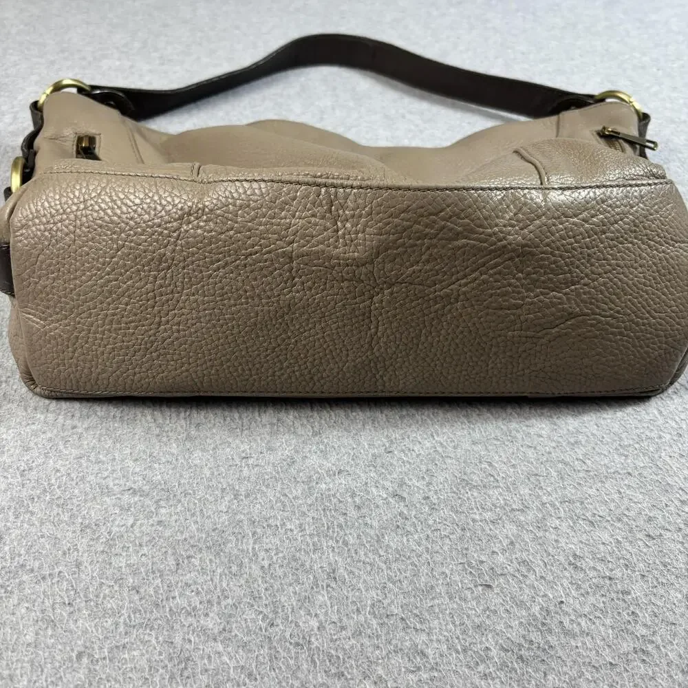 Sundance Leather Purse Women Large Taupe Slouchy Hobo Bag Zip Pockets Italy READ